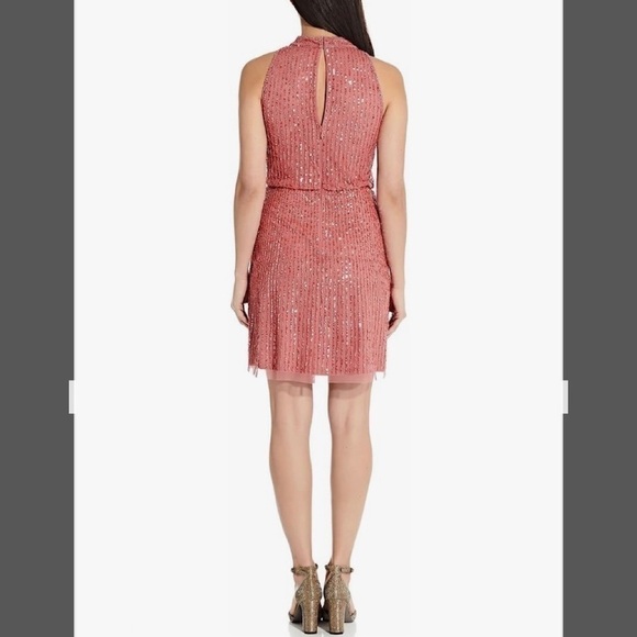 adrianna papell beaded blouson halter dress in Sugar Poppy Size 16 - Picture 2 of 7